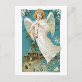 Cartão Postal De Festividades Vintage Christmas Angel playing Trumpet