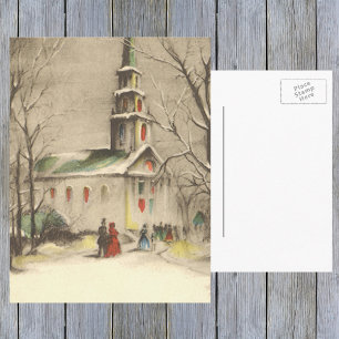 Cartão Postal De Festividades Vintage Christmas, Church in Winter Snowscape