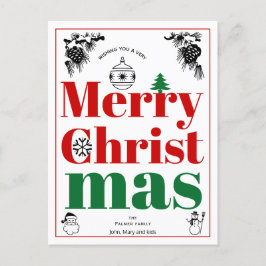 Cartão Postal De Festividades Vintage Christmas elements bold typography
