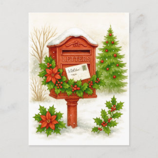 Cartão Postal De Festividades Vintage Christmas Mailbox Cozy Watercolor Postcard
