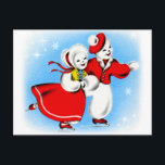 Cartão Postal De Festividades Vintage Christmas Mr & Mrs Snowman<br><div class="desc">Vintage Christmas Mr & Mrs Snowman featuring two wonderful snow folks skating on a pond!

If you enjoy vintage,  please visit my other stores 
zazzle.com/curious_goods
zazzle.com/retronaut
zazzle.com/blackandwhiteonly</div>