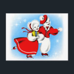 Cartão Postal De Festividades Vintage Christmas Mr & Mrs Snowman<br><div class="desc">Vintage Christmas Mr & Mrs Snowman featuring two wonderful snow folks skating on a pond!

If you enjoy vintage,  please visit my other stores 
zazzle.com/curious_goods
zazzle.com/retronaut
zazzle.com/blackandwhiteonly</div>