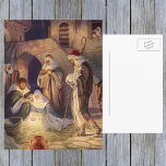 Cartão Postal De Festividades Vintage Christmas Nativity, 3 Shepherds and Jesus<br><div class="desc">Vintage illustration Christmas holiday religious image featuring a classic nativity. A Christian religion family scene with Mary,  Joseph,  the infant Jesus Christ in the manger and the three wise men in Bethlehem. The Three Shepherds and Jesus.</div>