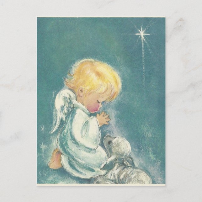 Cartão Postal De Festividades Vintage Christmas Praying Angel (Frente)