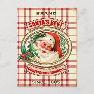 Cartão Postal De Festividades Vintage Christmas Santa Gingerbread cookie