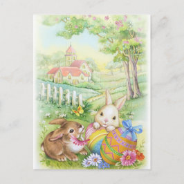 Cartão Postal De Festividades Vintage, coelhinhos da Páscoa nostálgicos