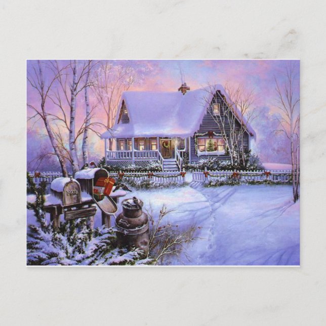 Cartão Postal De Festividades Vintage Country Christmas Cabin (Frente)
