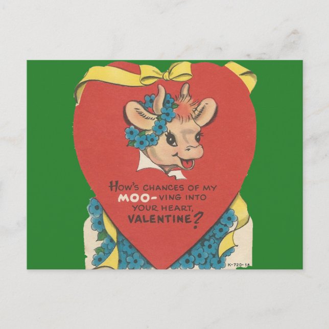Cartão Postal De Festividades Vintage "Cow Moo" Valentine (Frente)