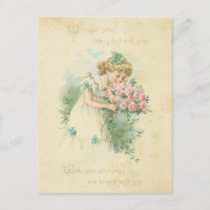 Cartão Postal De Festividades Vintage Dia de os namorados Bonita Rosas Rosa Amor