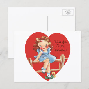 Cartão Postal De Festividades Vintage Dia de os namorados bonitinho, garota na c