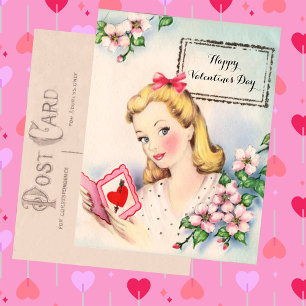 Cartão Postal De Festividades Vintage Dia de os namorados Card Bonito Girl Custo