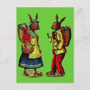 Cartão Postal De Festividades Vintage Easter Bunnies