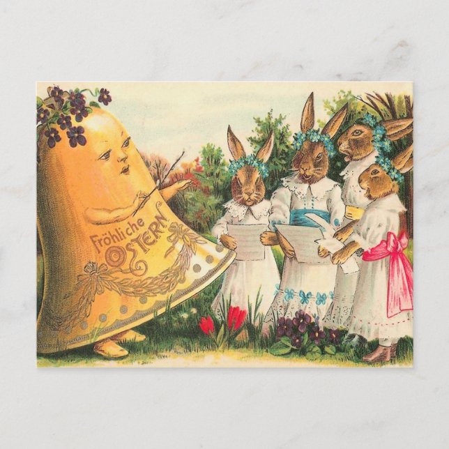 Cartão Postal De Festividades Vintage Easter Bunny Choir (Frente)