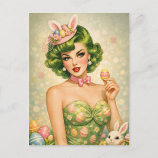 Cartão Postal De Festividades Vintage Easter Pin-Up Postcard 