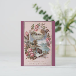 Cartão Postal De Festividades Vintage Ephemera Christmas Birds Landscape Floral