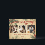 Cartão Postal De Festividades Vintage Feliz Foto de Natal<br><div class="desc">Vintage Felry Natal 3 foto colagem cartaz postal vintage pine rustic background. Adicione suas fotos da família favorita para personalizar. Adicione a sua mensagem pessoal no verso do cartão. Tão simples,  mas chique.</div>