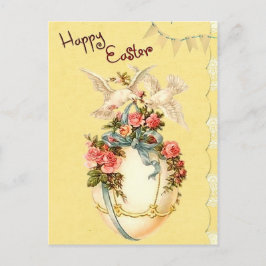 Cartão Postal De Festividades Vintage Felz pascoa Floral Ovo