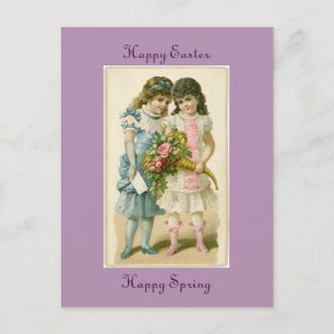 Cartão Postal De Festividades Vintage Felzs pascoa Girls