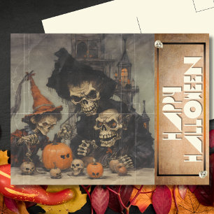 Cartão Postal De Festividades Vintage Freaky Skeletons Spooktacular Halloween