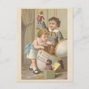 Cartão Postal De Festividades Vintage garotinhos bonitinhos brinquedos páscoa de