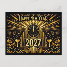 Cartão Postal De Festividades Vintage Gold Art Deco New Year 2027