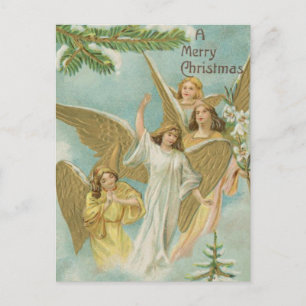 Cartão Postal De Festividades Vintage Group of Christmas Angels