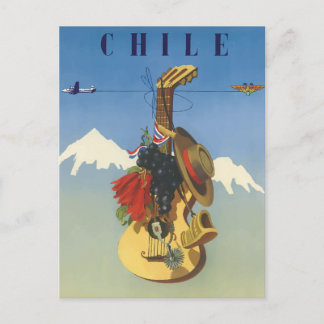 Cartão Postal De Festividades Vintage Guitar Chile Travel Postcard