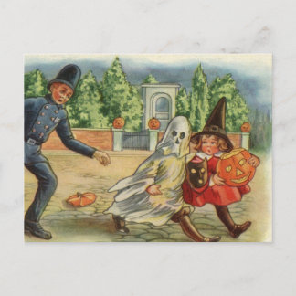 Cartão Postal De Festividades Vintage Halloween Card - Policeman & Chidren