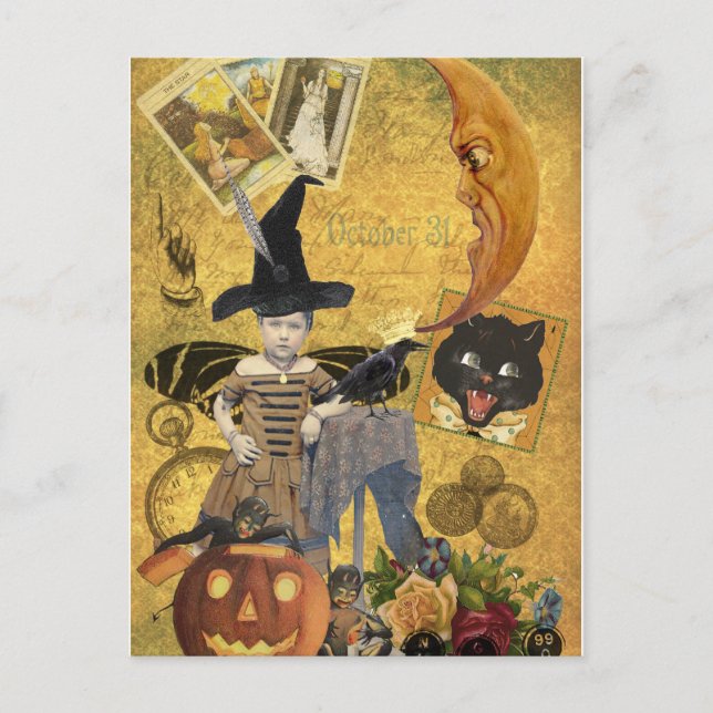 Cartão Postal De Festividades Vintage Halloween Collage Postcard (Frente)