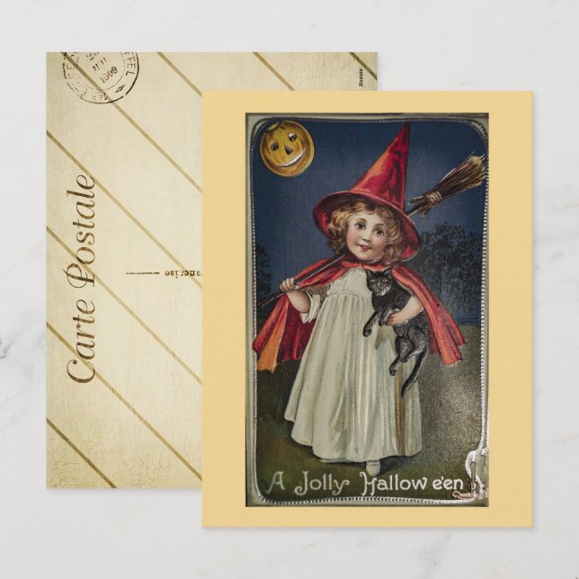 Cartão Postal De Festividades Vintage Halloween Witch (Frente/Verso)