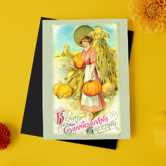 Cartão Postal De Festividades Vintage Heart Graças Saudação Pumpkin