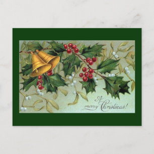 Cartão Postal De Festividades Vintage Holly Berries Natal