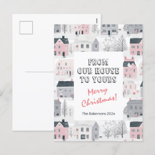 Cartão Postal De Festividades Vintage Houve Cinzas Rosa Cartão de Posto de Natal