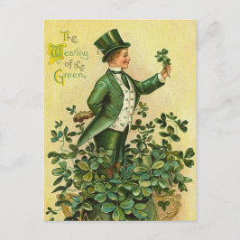 Cartão Postal De Festividades Vintage lindinho irlandês trevo prato de São Patri