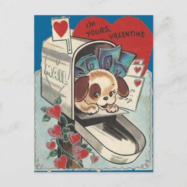 Cartão Postal De Festividades Vintage Mailbox Doggy Valentine (Frente)