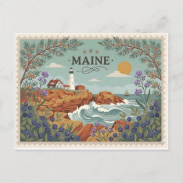 Cartão Postal De Festividades Vintage Maine State Trave Coastal Lighthouse