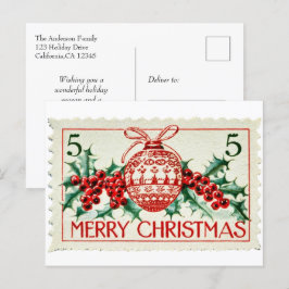 Cartão Postal De Festividades Vintage Merry Christmas Postage Stamp