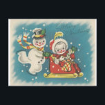 Cartão Postal De Festividades Vintage Merry Christmas Snowman Couple<br><div class="desc">Adorable Vintage Christmas image featuring a snowman couple.</div>
