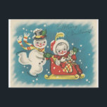 Cartão Postal De Festividades Vintage Merry Christmas Snowman Couple<br><div class="desc">Adorable Vintage Christmas image featuring a snowman couple.</div>