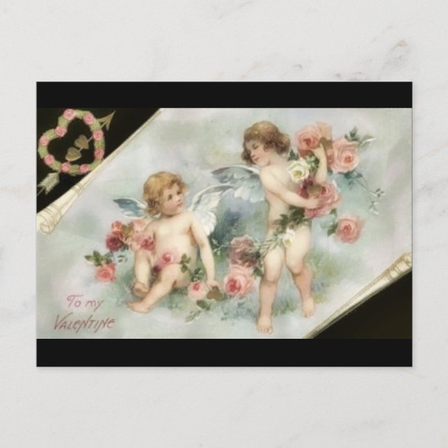 Cartão Postal De Festividades Vintage Namorados Cherubs (Frente)