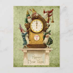 Cartão Postal De Festividades Vintage-New-Years-Gnomes