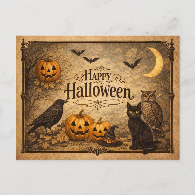 Cartão Postal De Festividades Vintage Ornate Halloween (Frente)