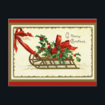 Cartão Postal De Festividades Vintage Ouro Christmas Sleigh<br><div class="desc">Um adorável trenó de Natal ouro é decorado com sombras e bagas e fita vermelha brilhante. Saudação: Um Feliz Natal. Imagem de um Cartão-postal de Natais vintages por Ellen M. Clapsaddle com bordas personalizadas.</div>