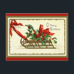 Cartão Postal De Festividades Vintage Ouro Christmas Sleigh<br><div class="desc">Um adorável trenó de Natal ouro é decorado com sombras e bagas e fita vermelha brilhante. Saudação: Um Feliz Natal. Imagem de um Cartão-postal de Natais vintages por Ellen M. Clapsaddle com bordas personalizadas.</div>