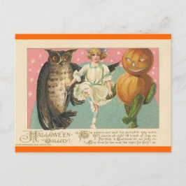 Cartão Postal De Festividades Vintage Owl and goblin Halloween