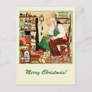 Cartão Postal De Festividades Vintage Padre Natal em sua oficina