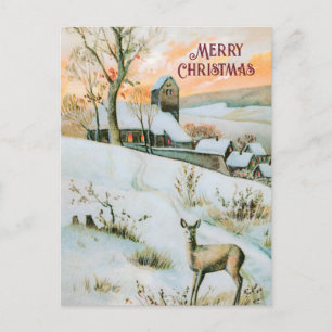 Cartão Postal De Festividades Vintage, paisagem de inverno, Natal