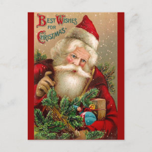 Cartão Postal De Festividades Vintage Papai Noel com Brinquedos