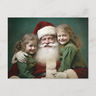 Cartão Postal De Festividades Vintage Papai Noel e Crianças