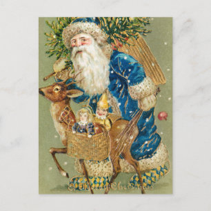 Cartão Postal De Festividades Vintage Papai Noel e Feriado de Natal